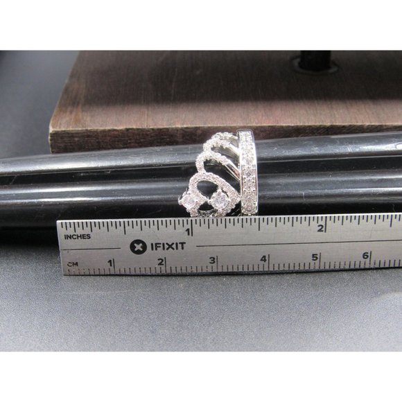 Size 8.25 Sterling Silver Beautiful Crown Cubic Zirconia Band Ring - Picture 8 of 9